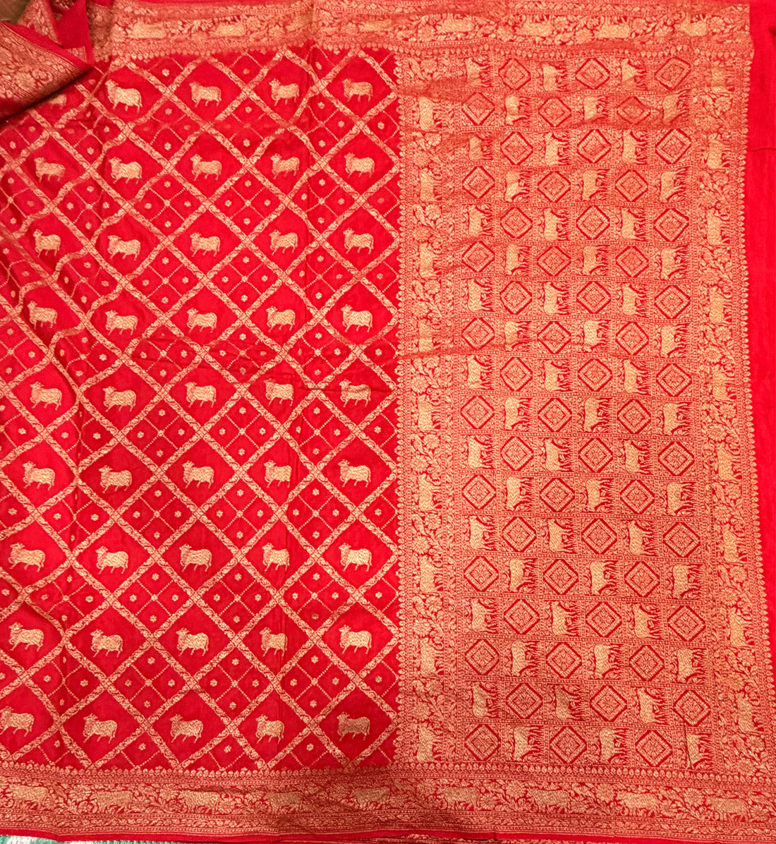 Red pichwai butta pure benarasi crepe silk saree