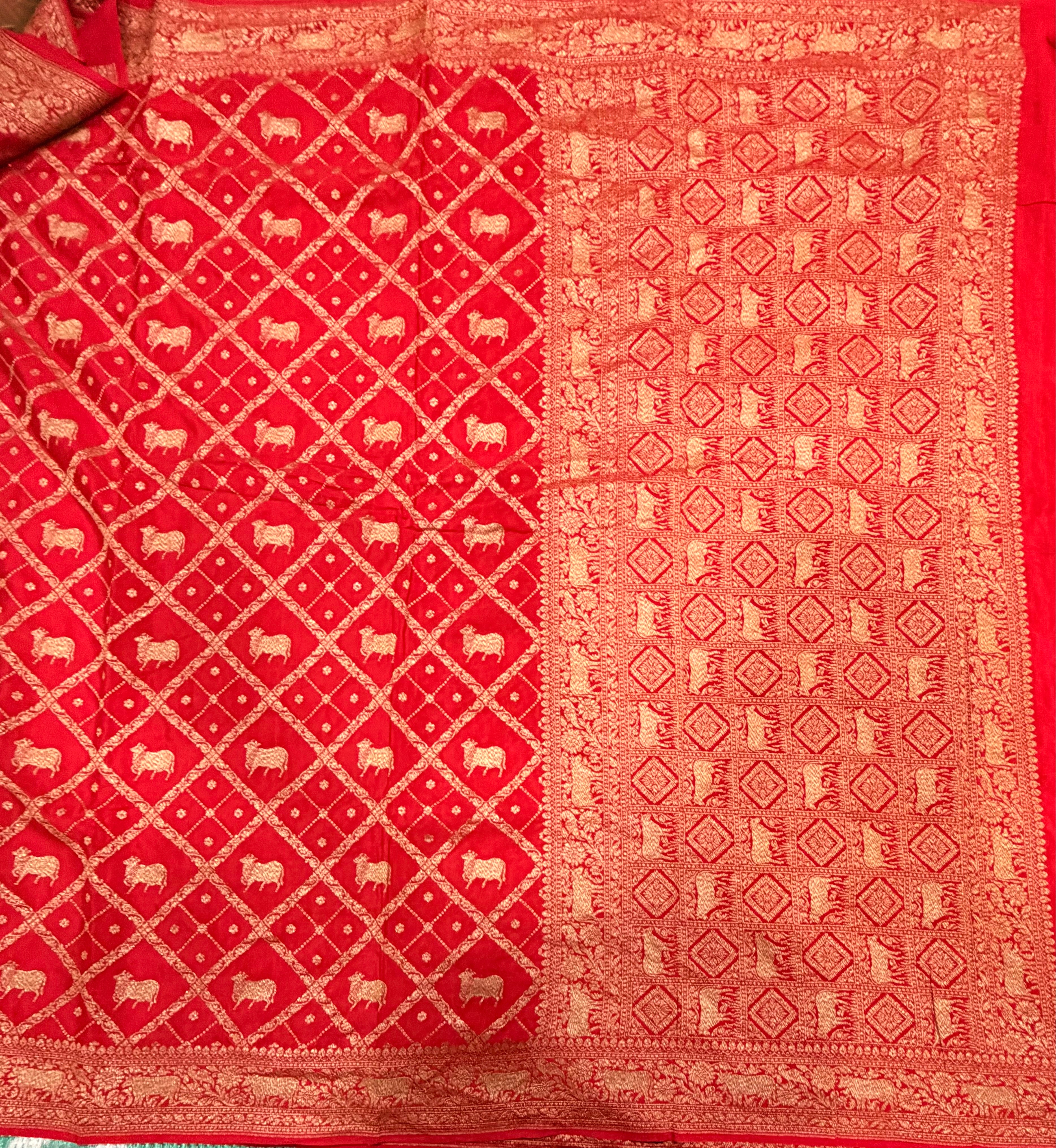 Red pichwai butta pure benarasi crepe silk saree