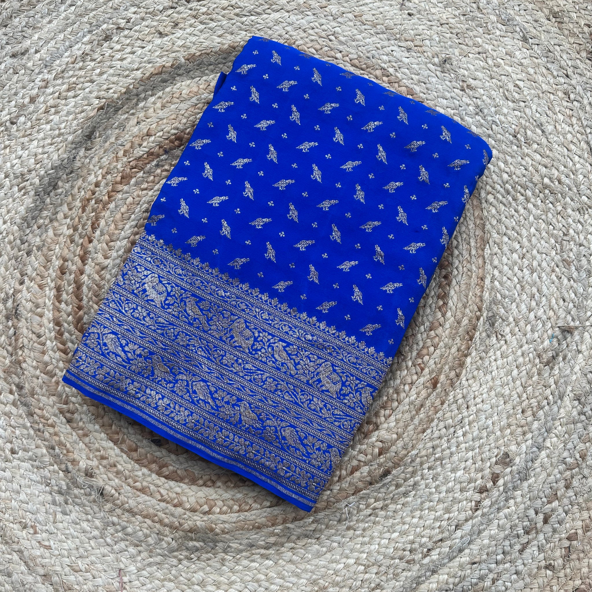 Royal blue pure crepe Banaras silk sarees