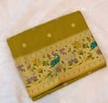 Neon green pure paithani swan & peacock border saree