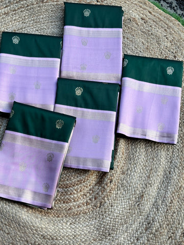 Green with pink semi Kanchi sarees with contrast blouse