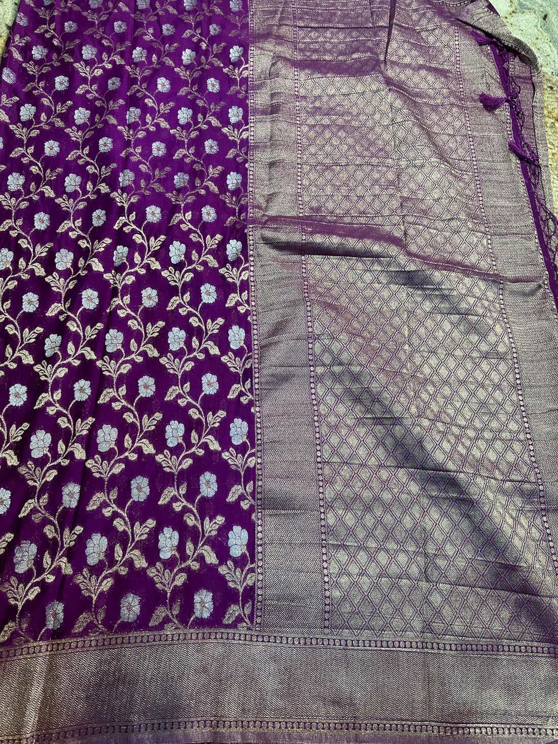 Mejentha pink designer georgette in jaal pattern.