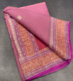 Pink 3D Banarasi pure khadi chiffon saree sliver zari saree