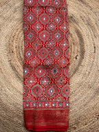 Red Ajrak dola mirror work with premium zari