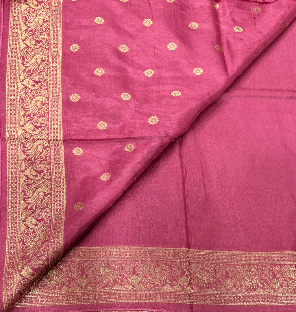 Onion pink Kanchi border plain modal silk saree