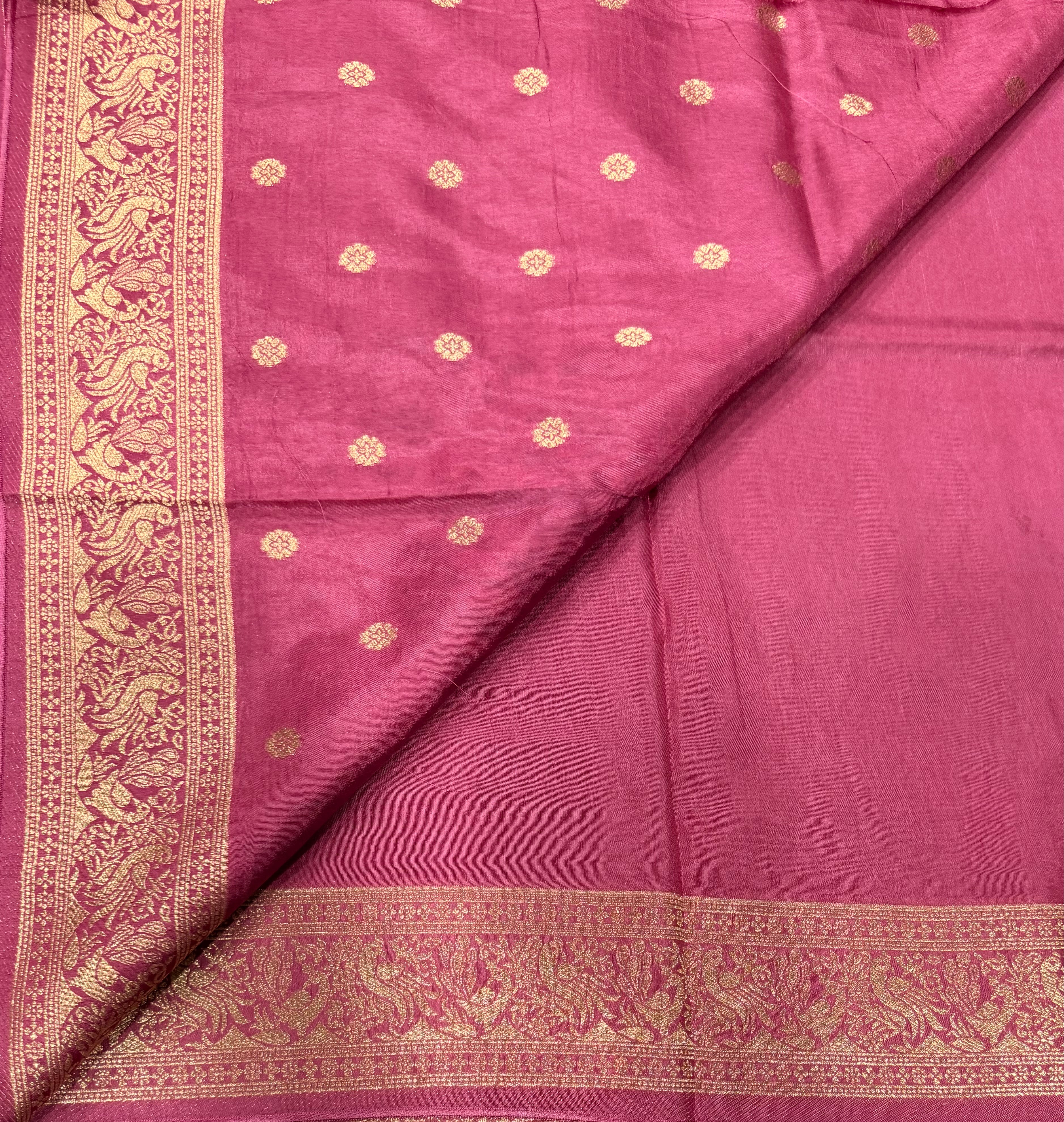 Onion pink Kanchi border plain modal silk saree