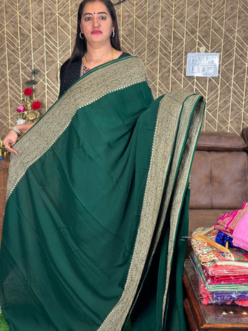 Green pure khaddi Georgette sareee