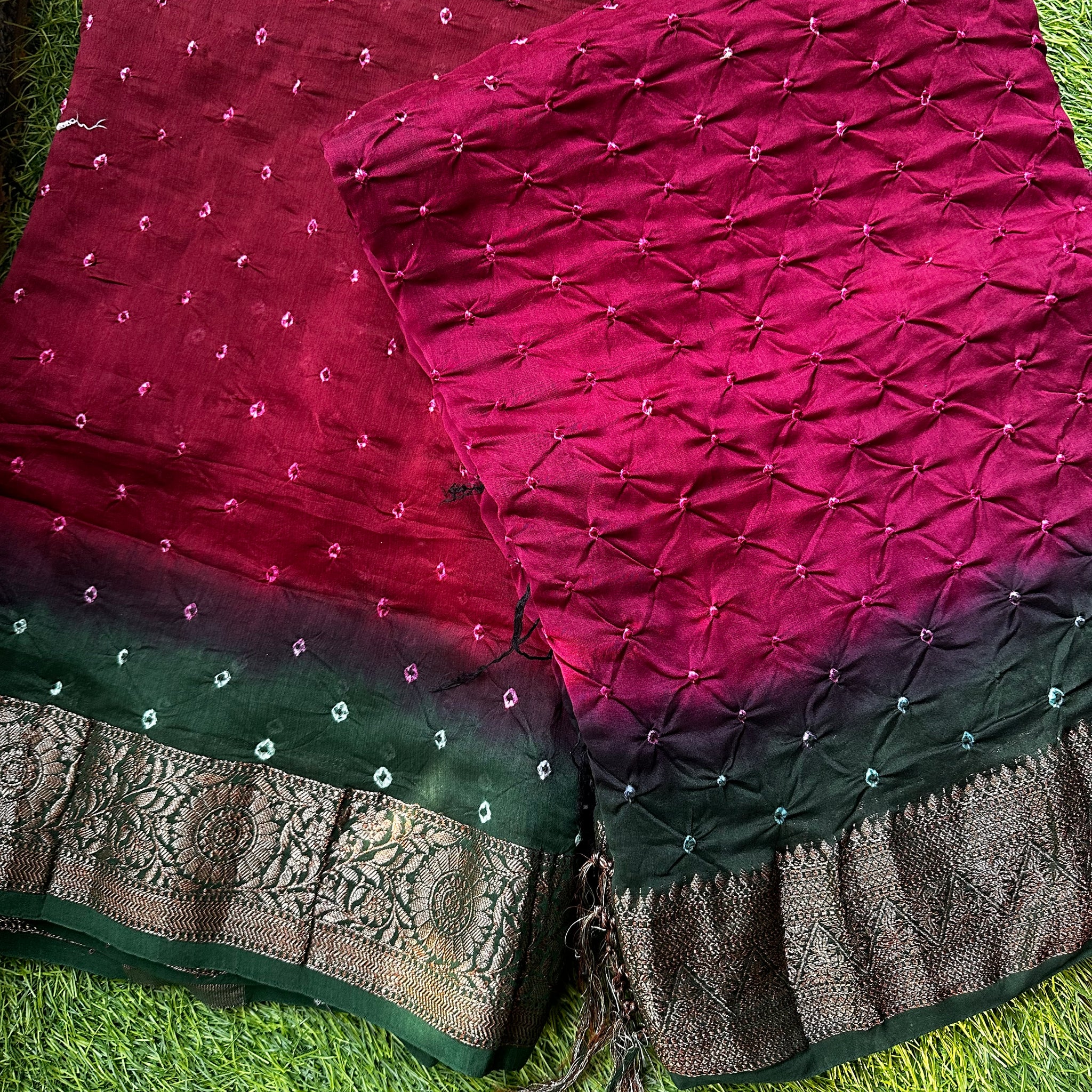 Chanderi silk, with Bandini weaving marune with green combination