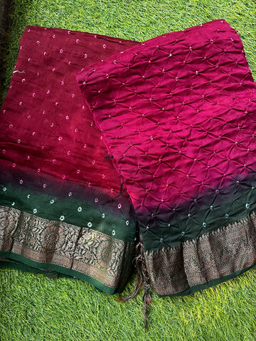 Chanderi silk, with Bandini weaving marune with green combination