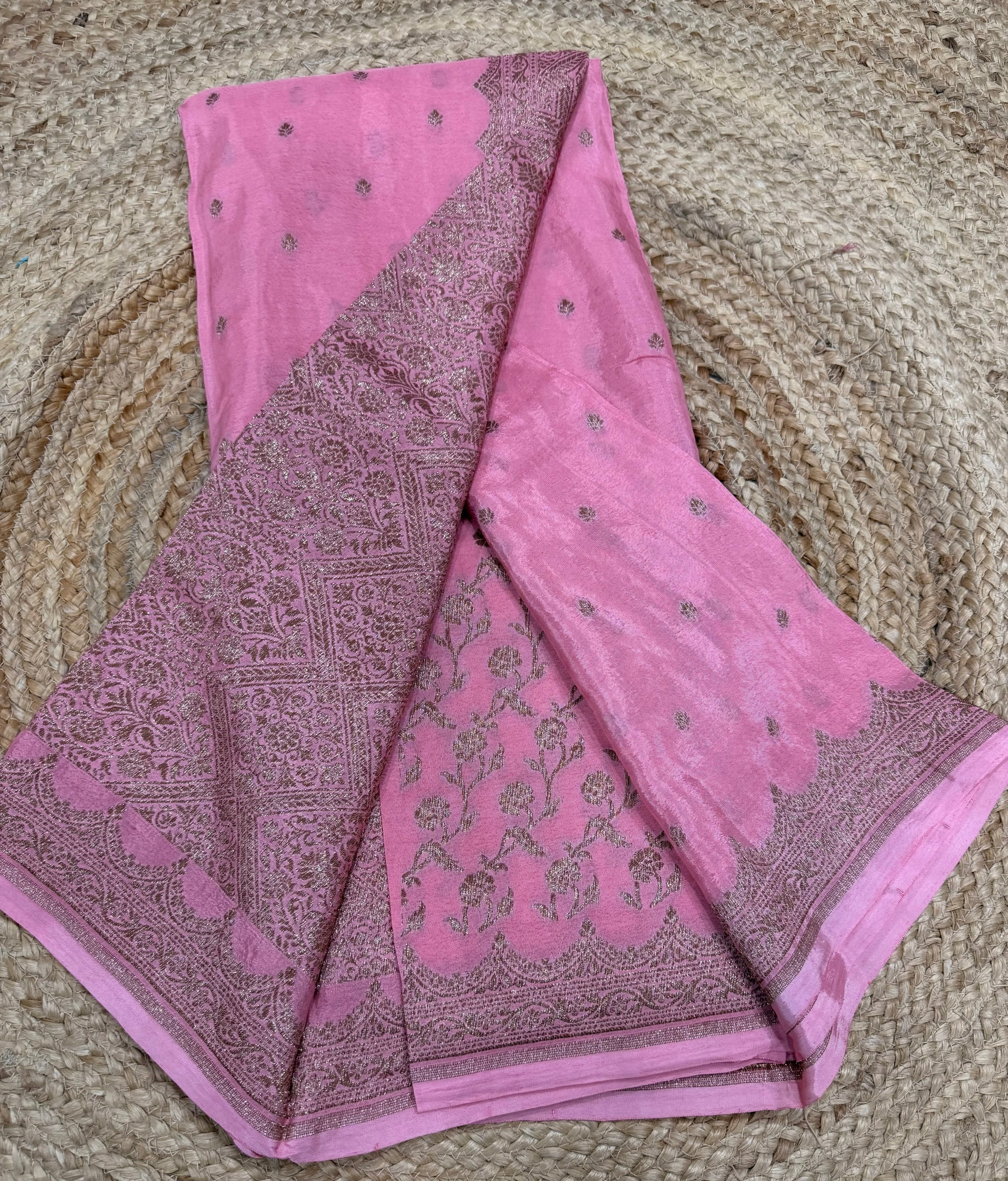 Light pink pure Banarasi crepe saree