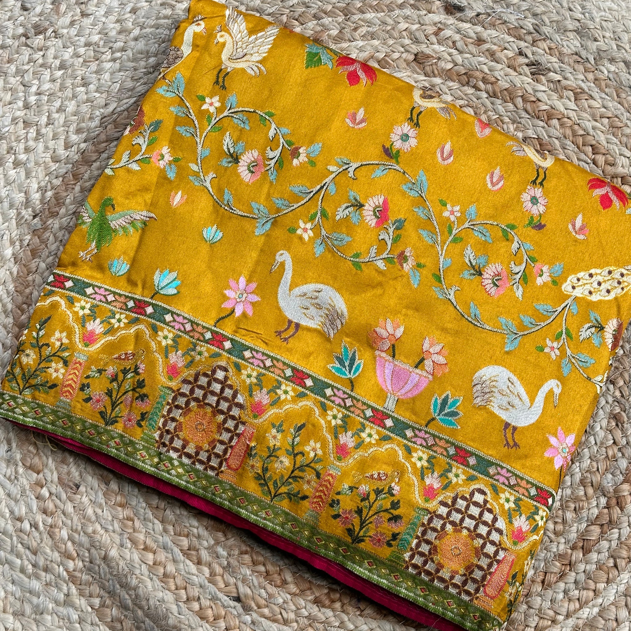 Mustard pure moonga pashmina weaving saree