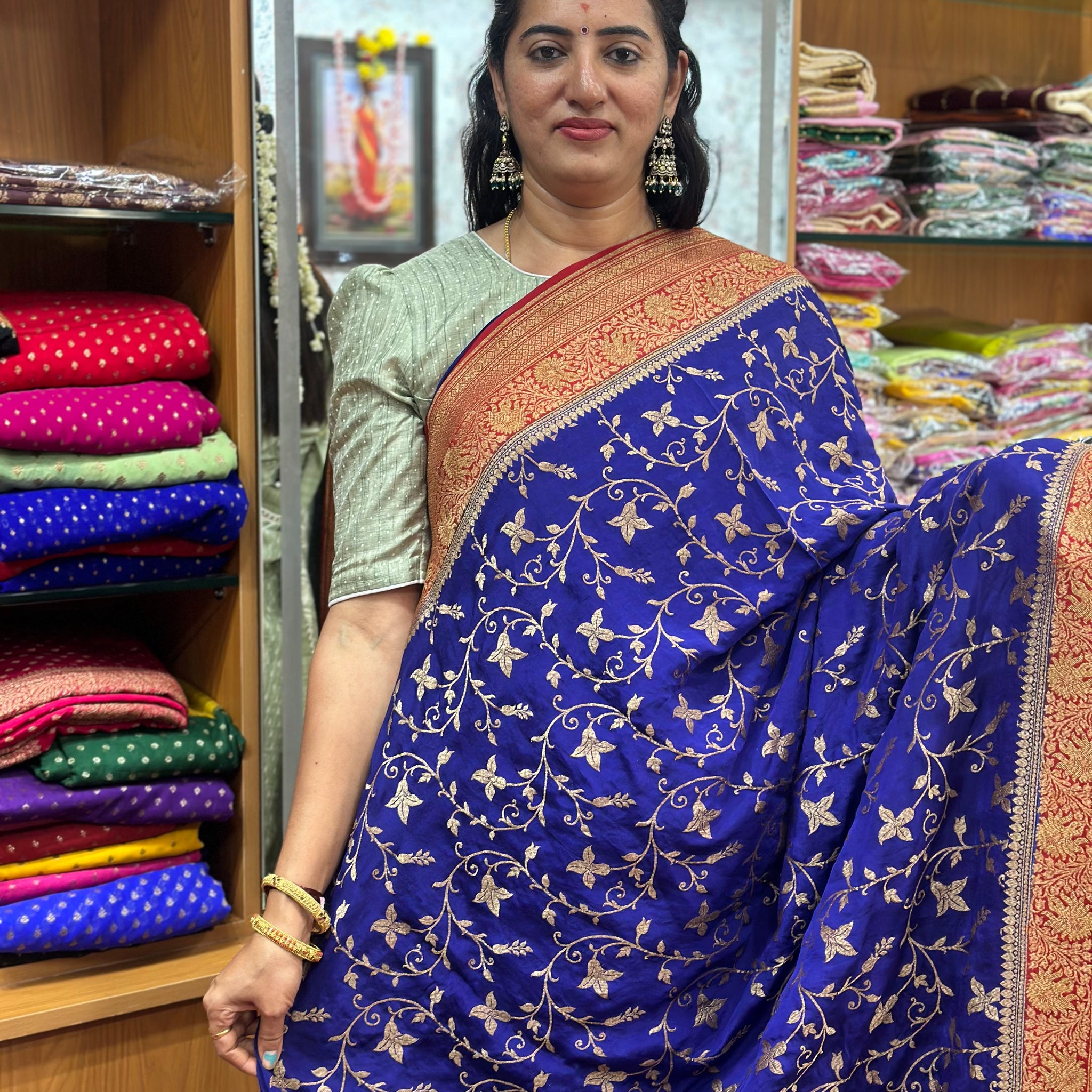 Purple and red pure crepe Banaras sarees