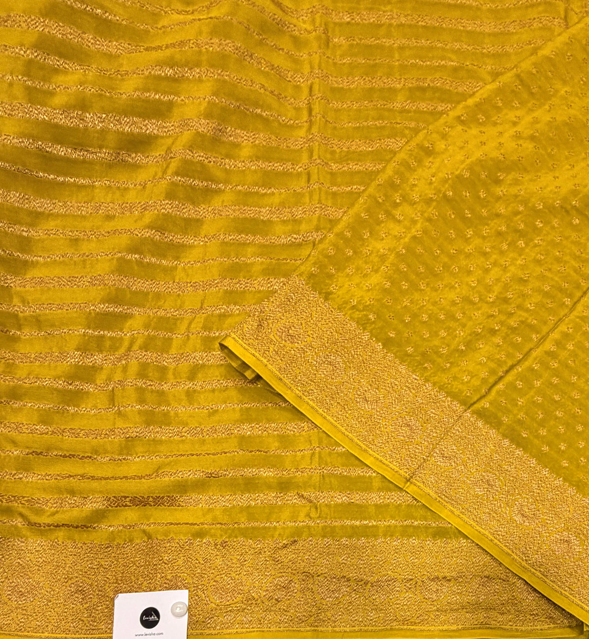 Neon yellow stripes pure benarasi crepe silk saree