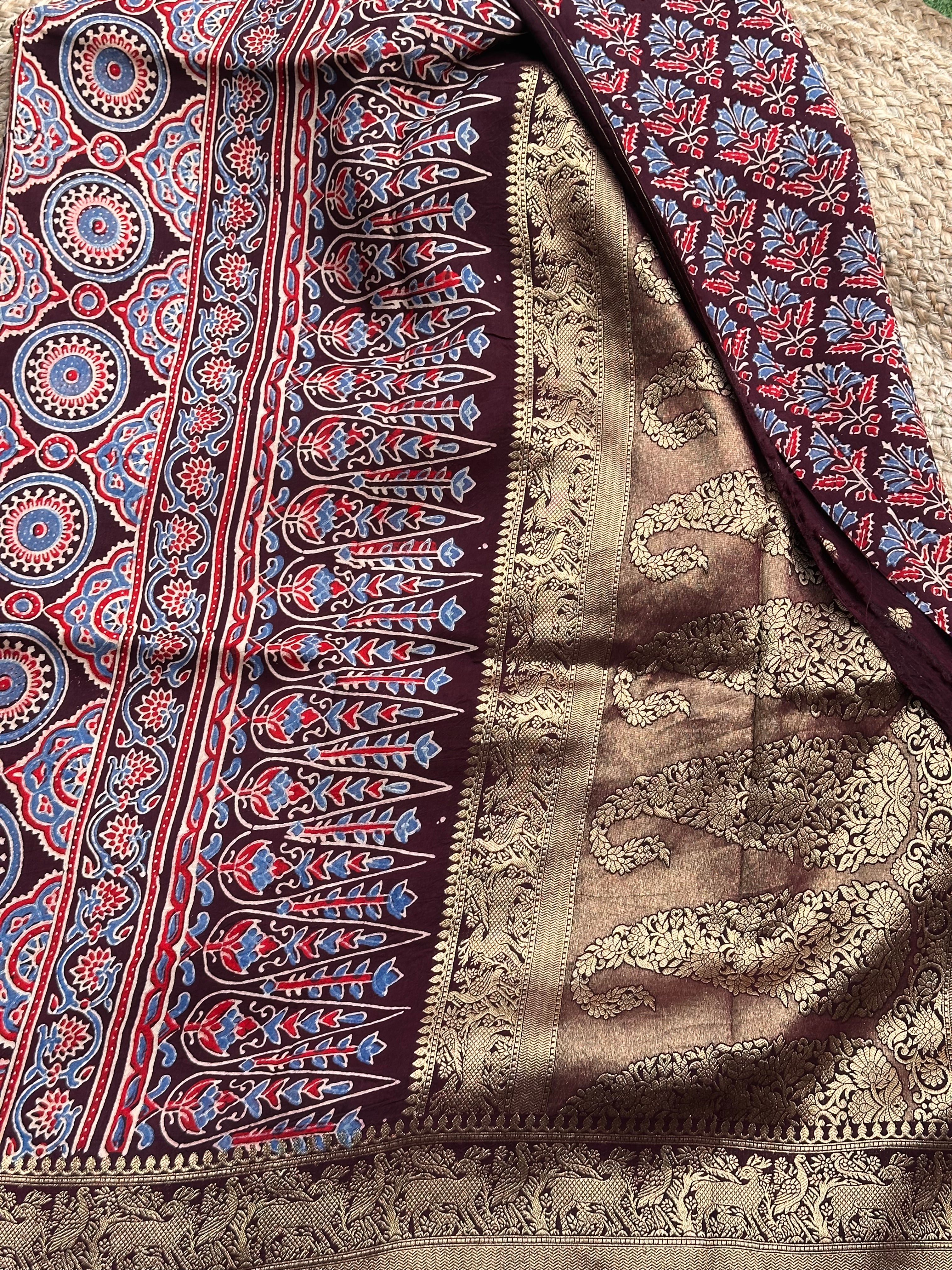 Pure Ajrak dola silk with premium zari
