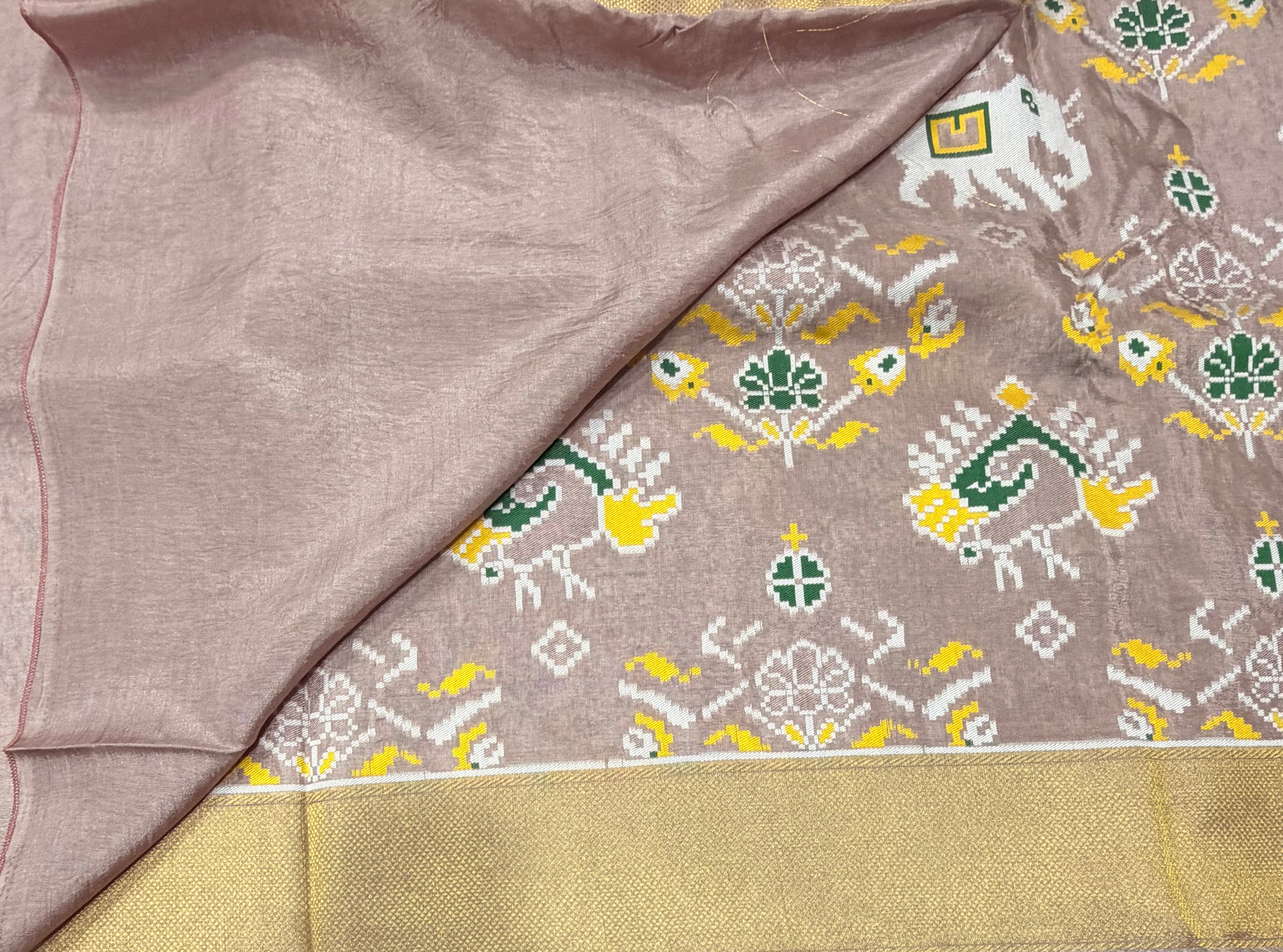 Pastel brown small border tusser Paithani saree
