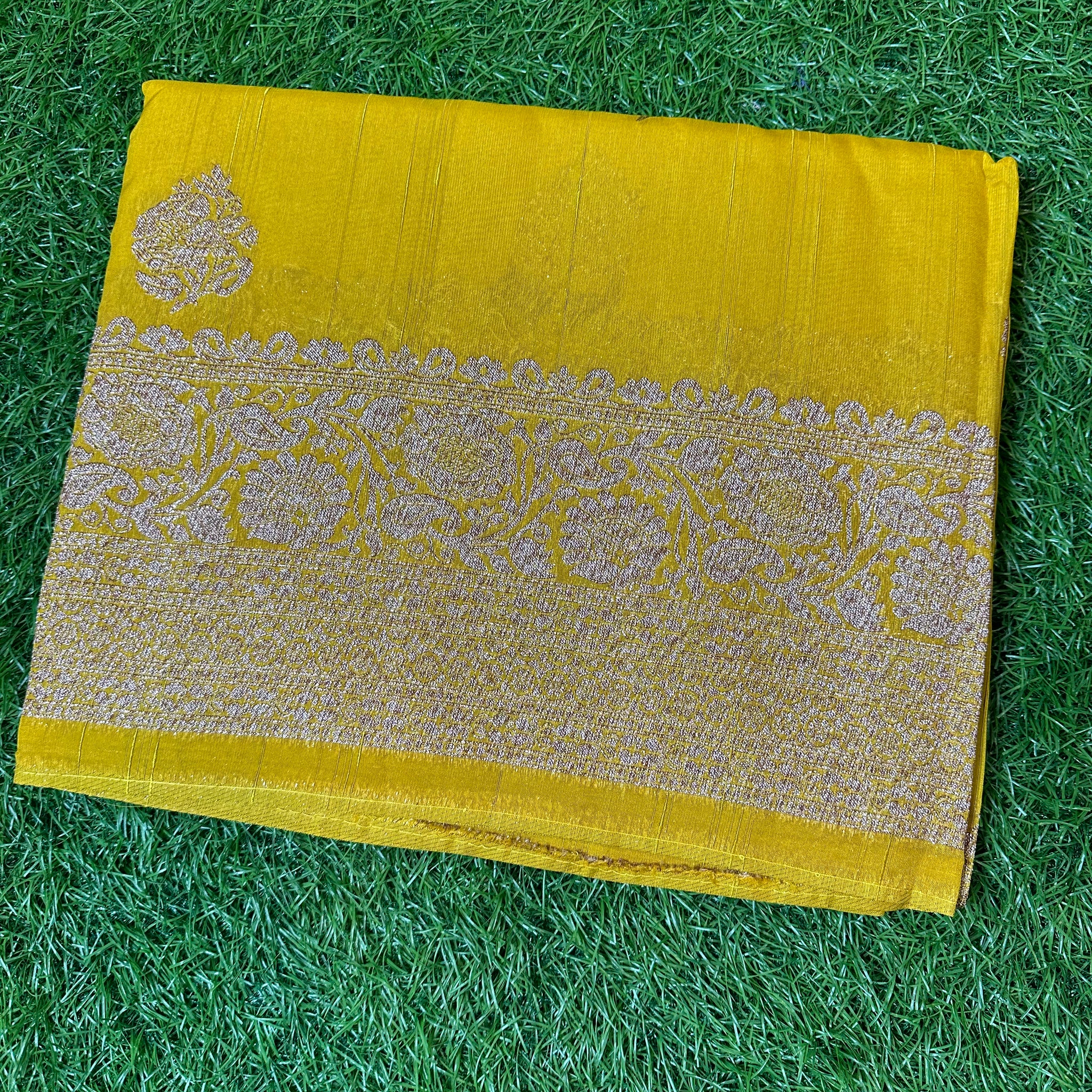 Yellow Banarasi Raw silk.