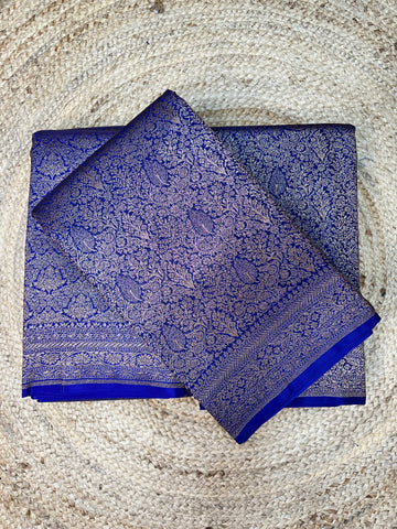 Pure Crepe Banarasi Brocade with Antique Zari (Navy Blue)