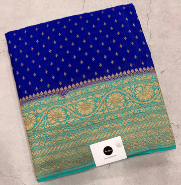 Royal blue pure benarasi crepe silk saree