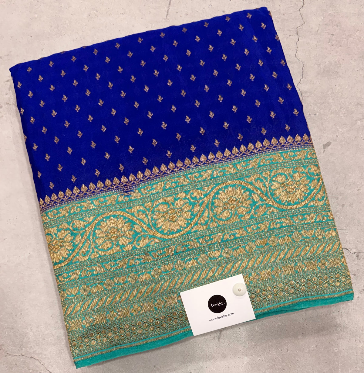 Royal blue pure benarasi crepe silk saree