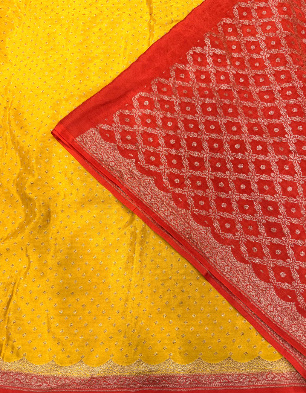 Yellow  small butta pure benarasi crepe silk saree