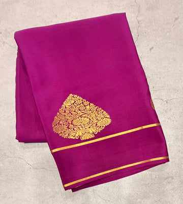Magenta leaf big butta pure Mysore silk crepe saree