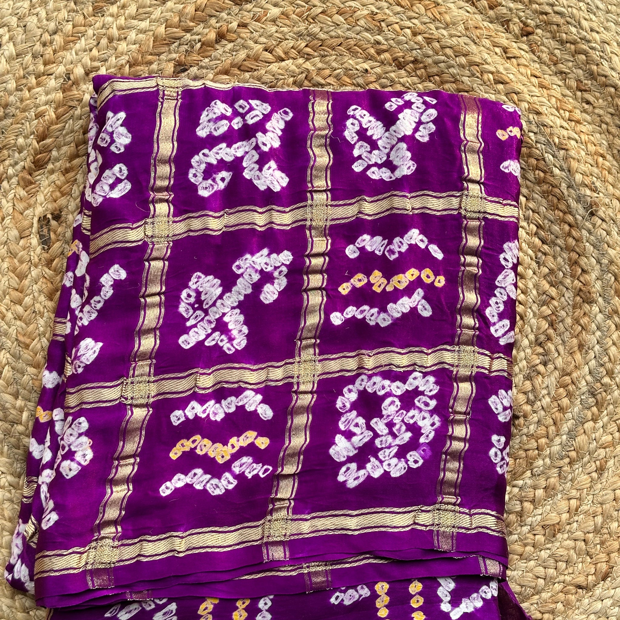 Purple pure gajji silk Bandini prints and blouse