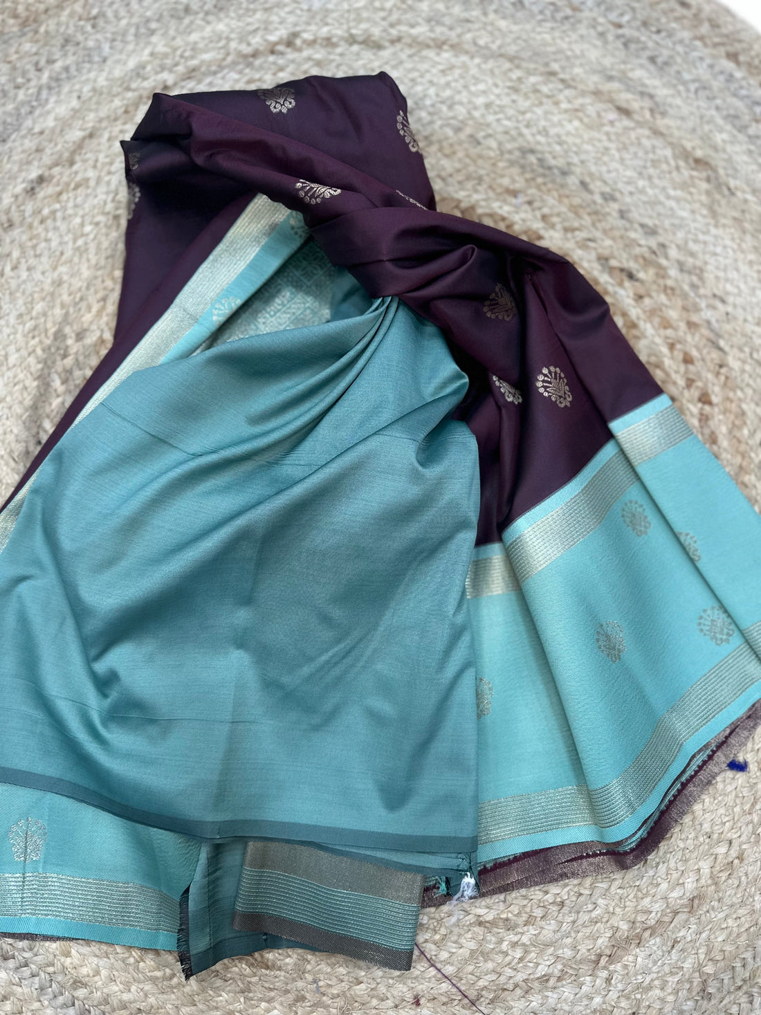 Semi Kanchi saree brown with sea blue