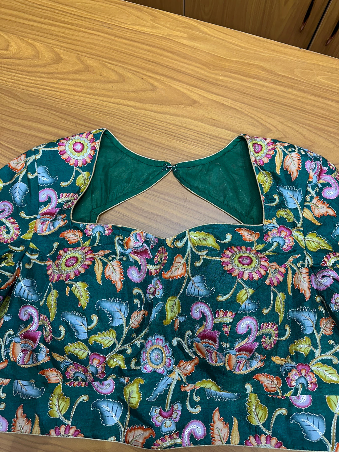 Deep green kalamkari blouse