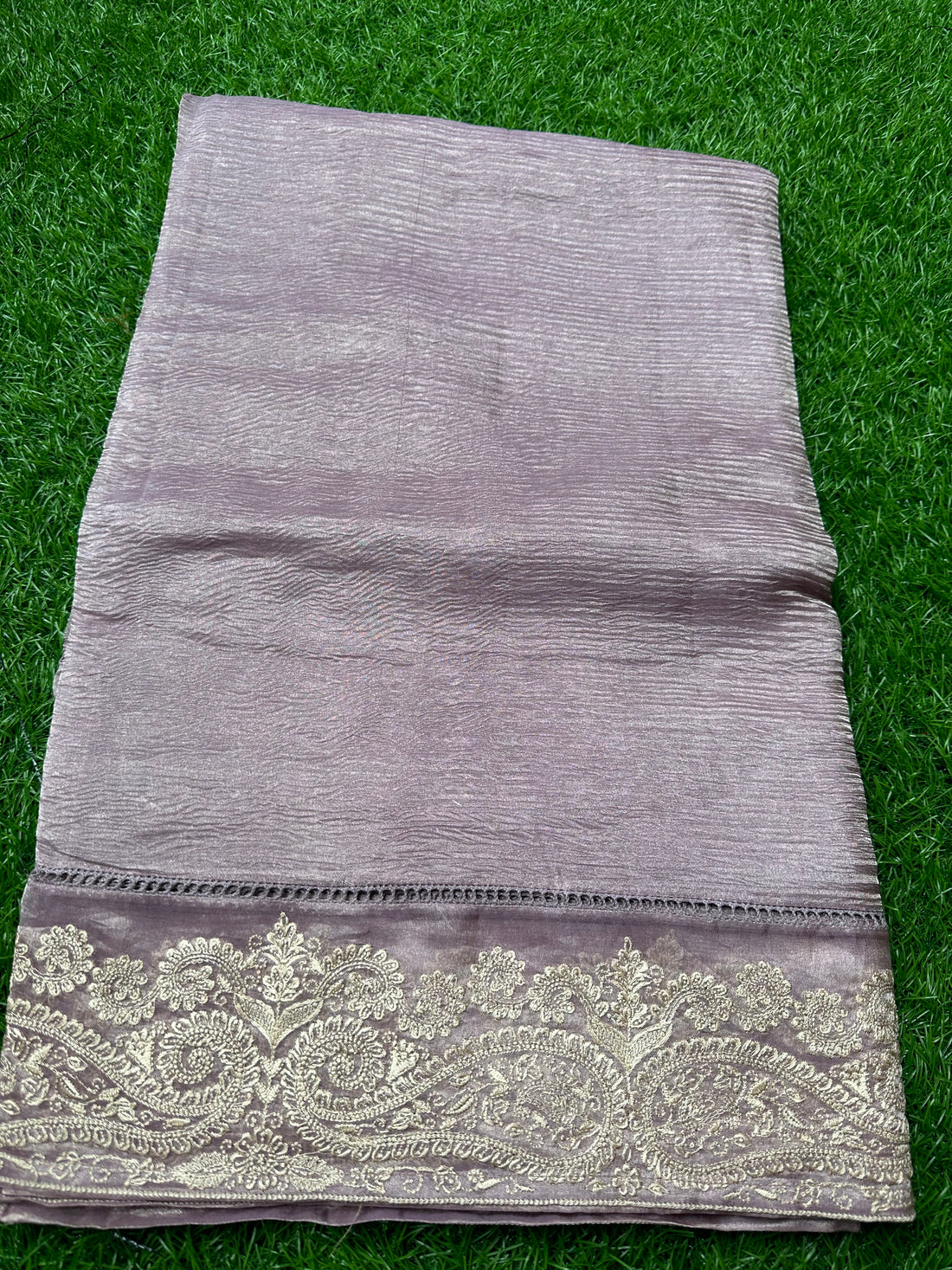 Pure tissue Banarasi sarees light lavender shades,with embroidery borders.