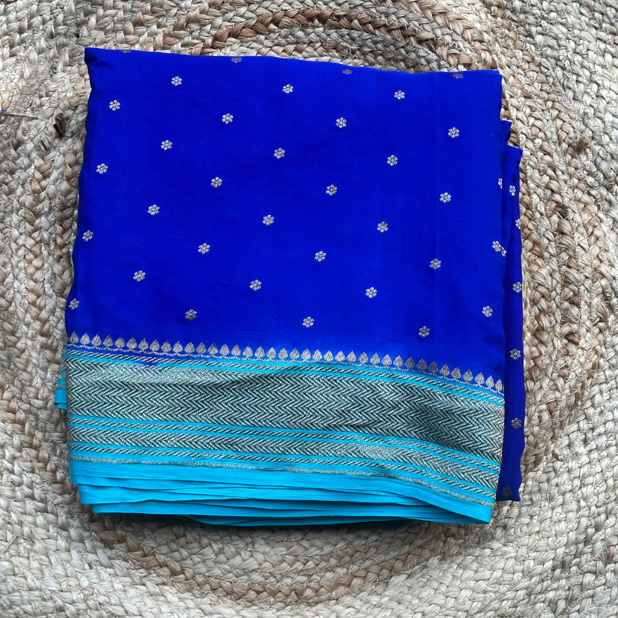 Royal blue with sky blue pure crepe Banaras silk sarees