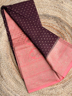 Brown n peach small butta benarasi crepe saree