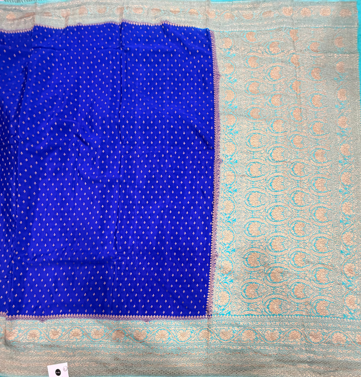 Royal blue pure benarasi crepe silk saree