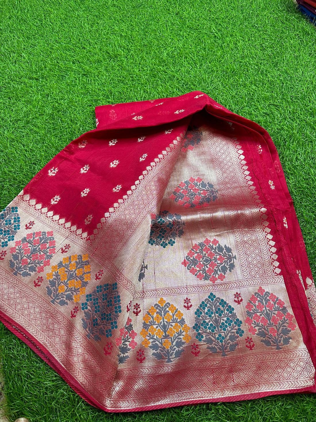 Rani pink pure tusser Paithani border.