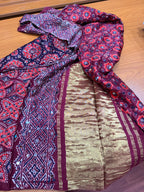 Maroon Pure ajrak mirror work saree with tissue pallu