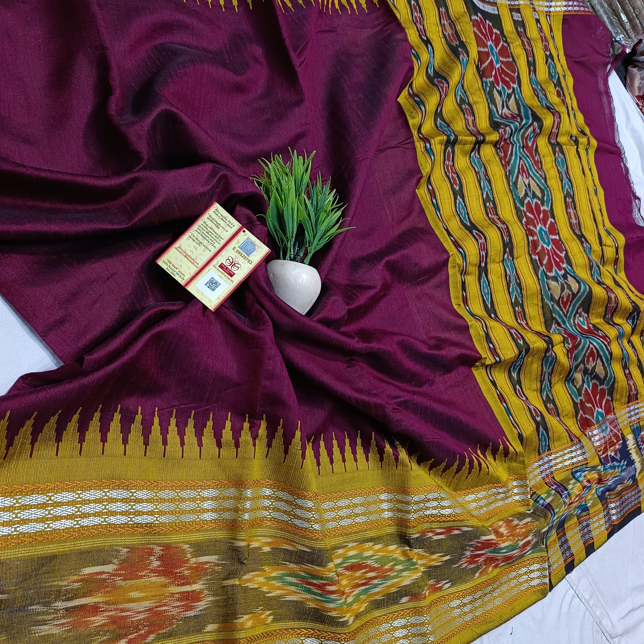 Pure Raw silk. Maroon with Mustard combo