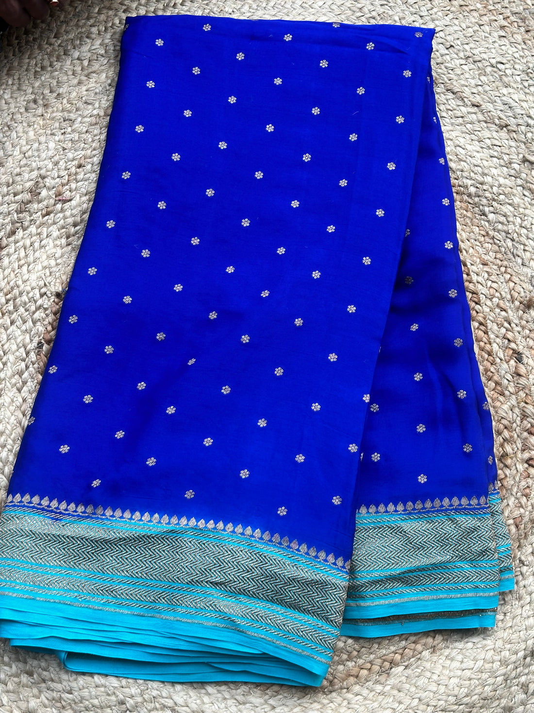 Royal blue with sky blue pure crepe Banaras silk sarees