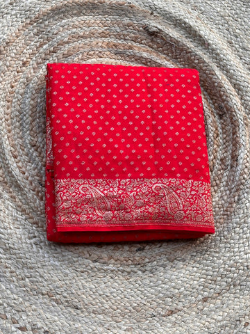 Hot red pure crepe Banaras silk sarees