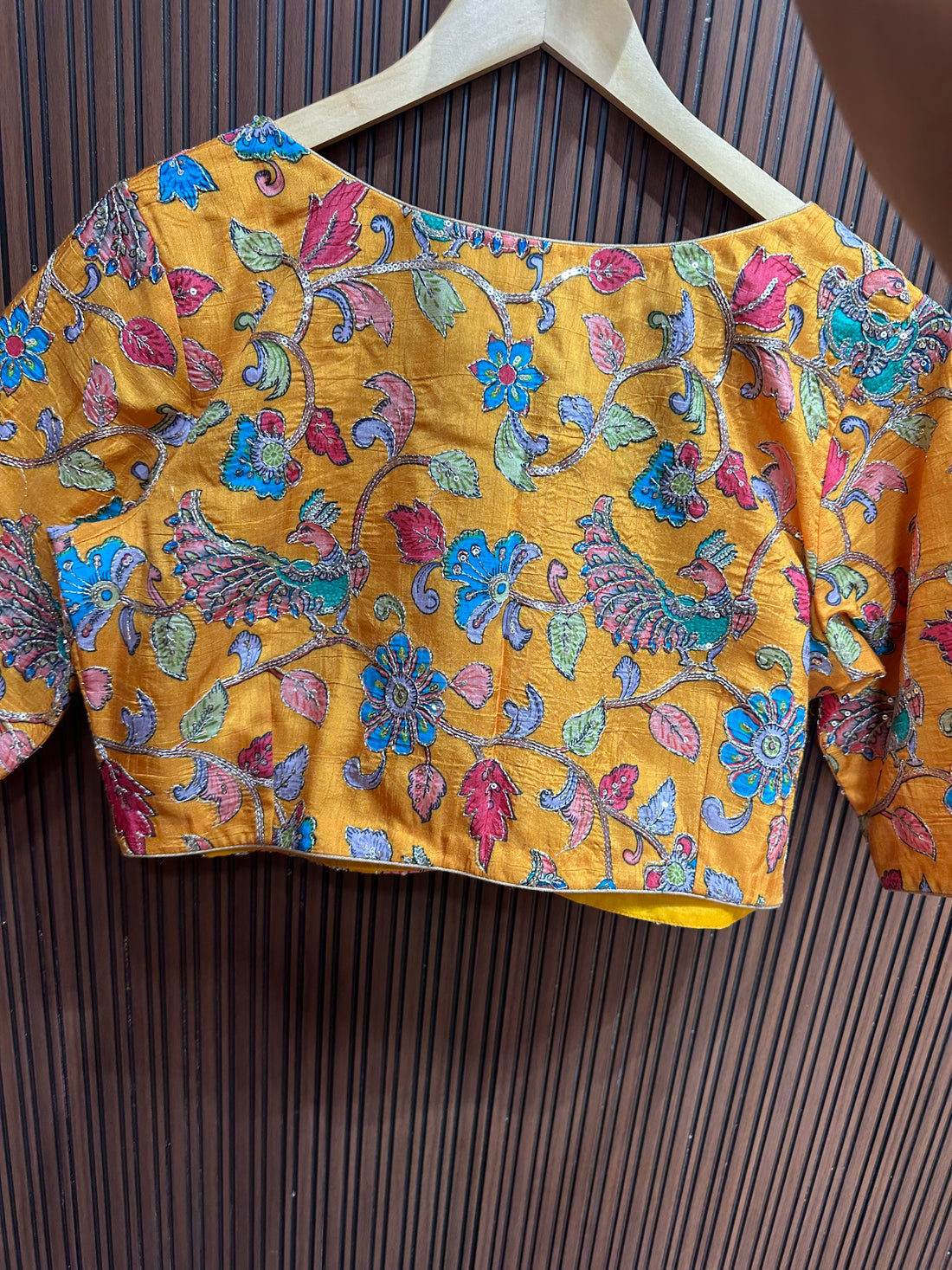 Mustard kalamkari ready blouse L to XXL size