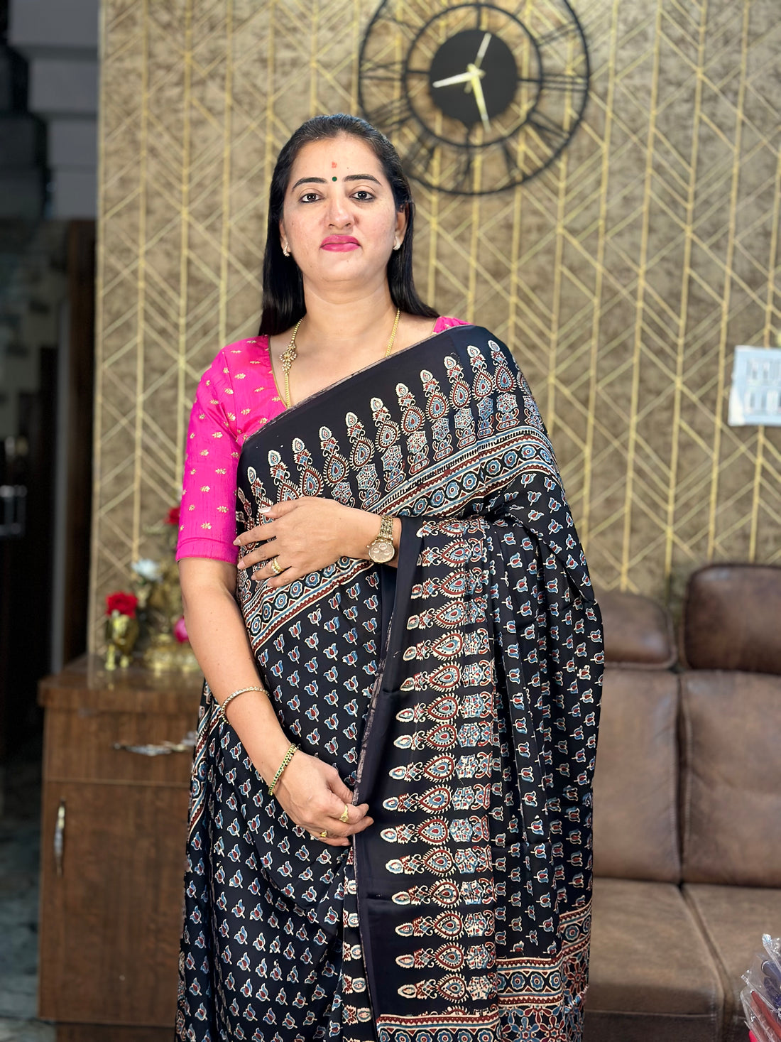 Black Pure modal silk saree.