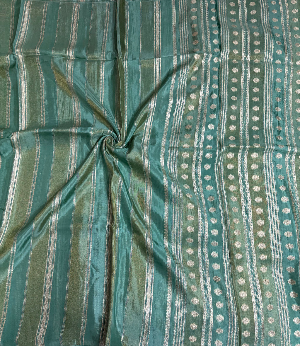 Sea green stripes chinnon crepe 107 saree