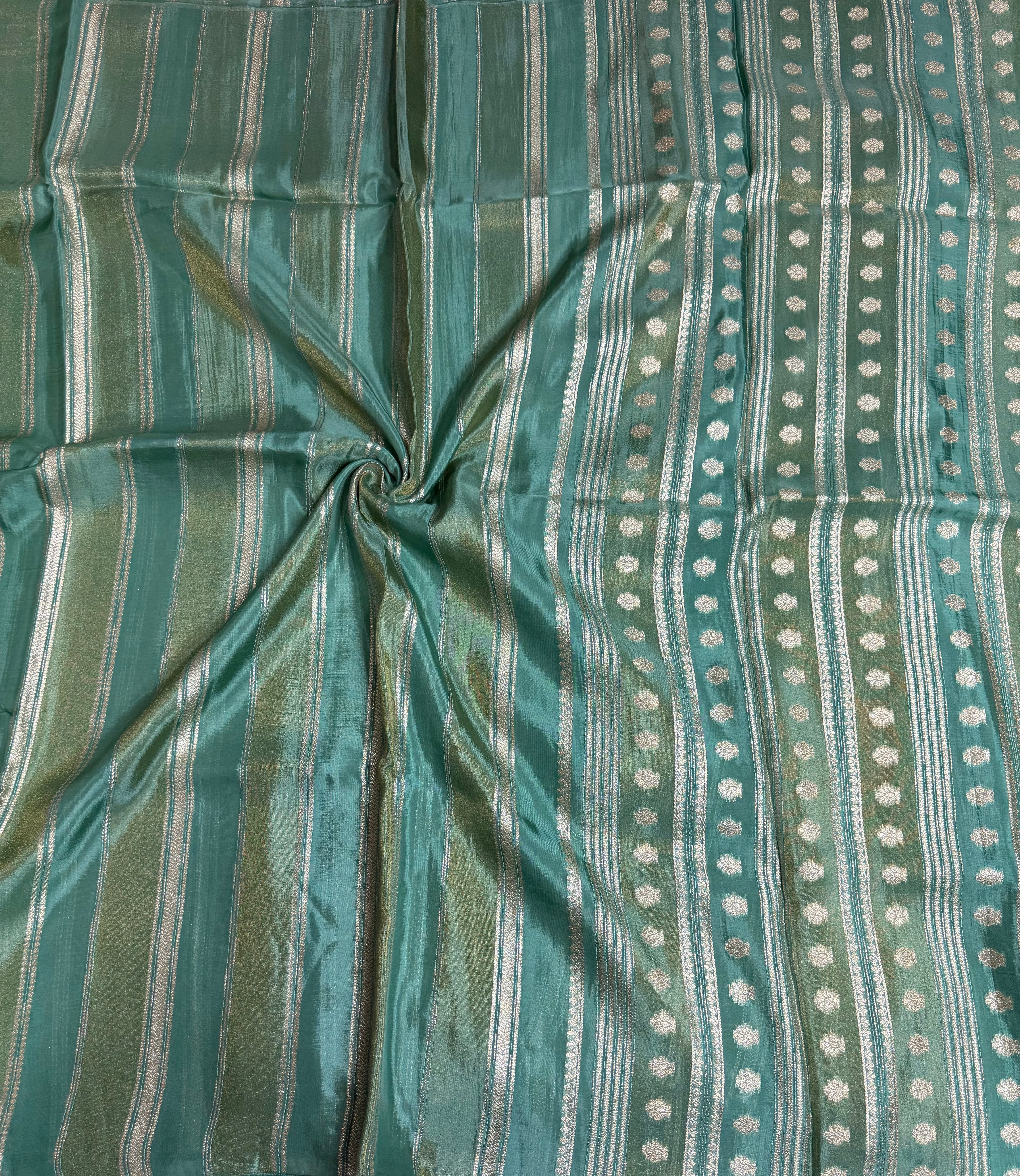 Sea green stripes chinnon crepe 107 saree