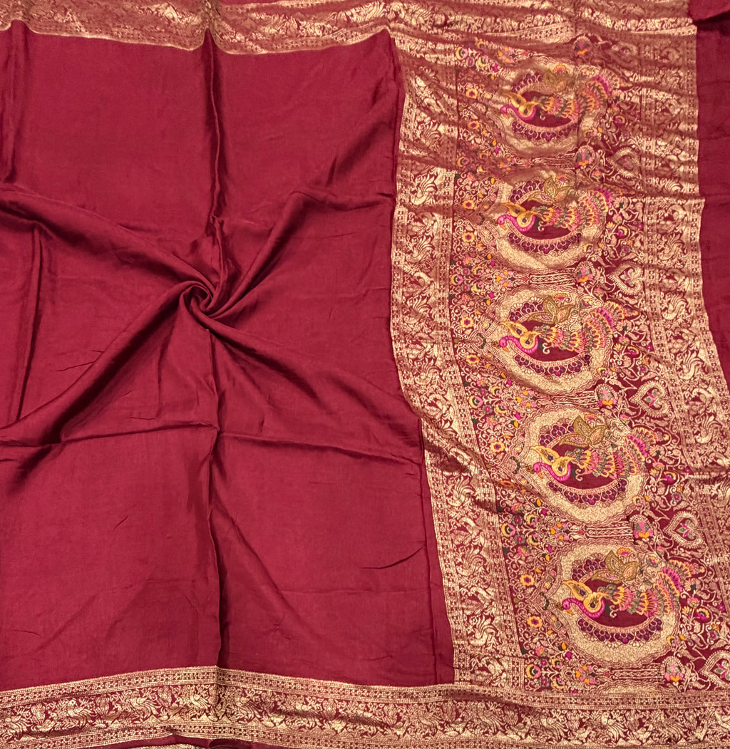 Maroon Kanchi border plain modal silk saree