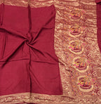 Maroon Kanchi border plain modal silk saree