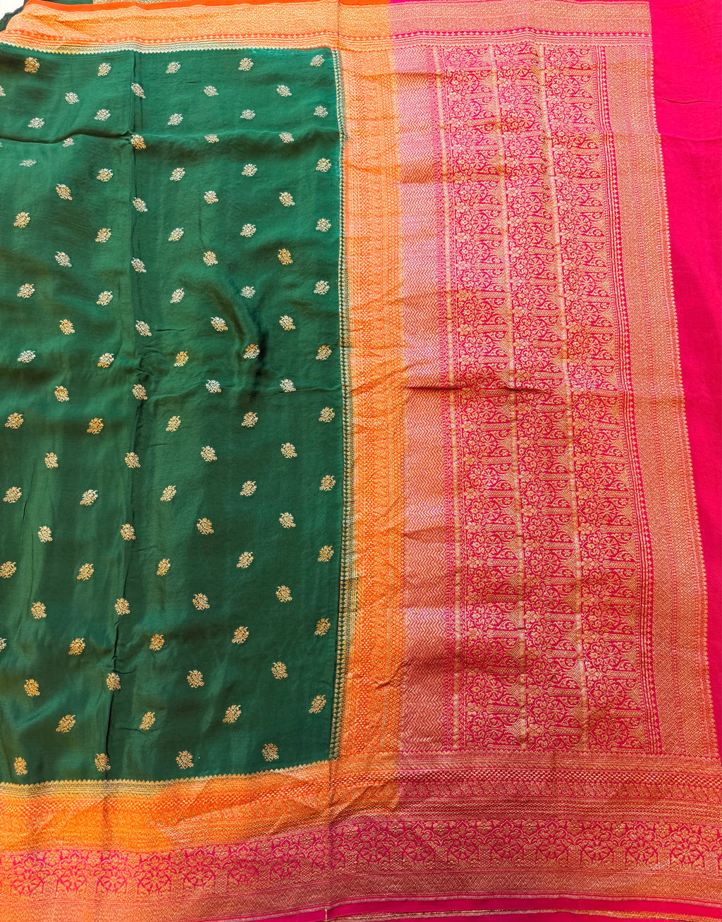 Bottle green 3D pure benarasi crepe silk saree