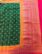 Bottle green 3D pure benarasi crepe silk saree