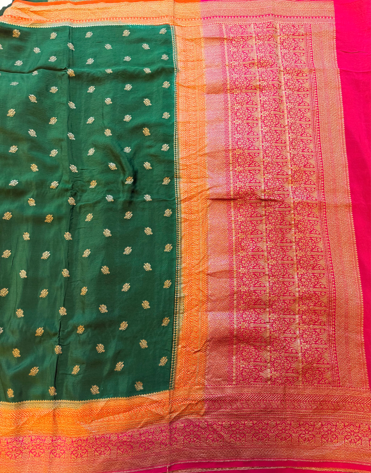 Bottle green 3D pure benarasi crepe silk saree