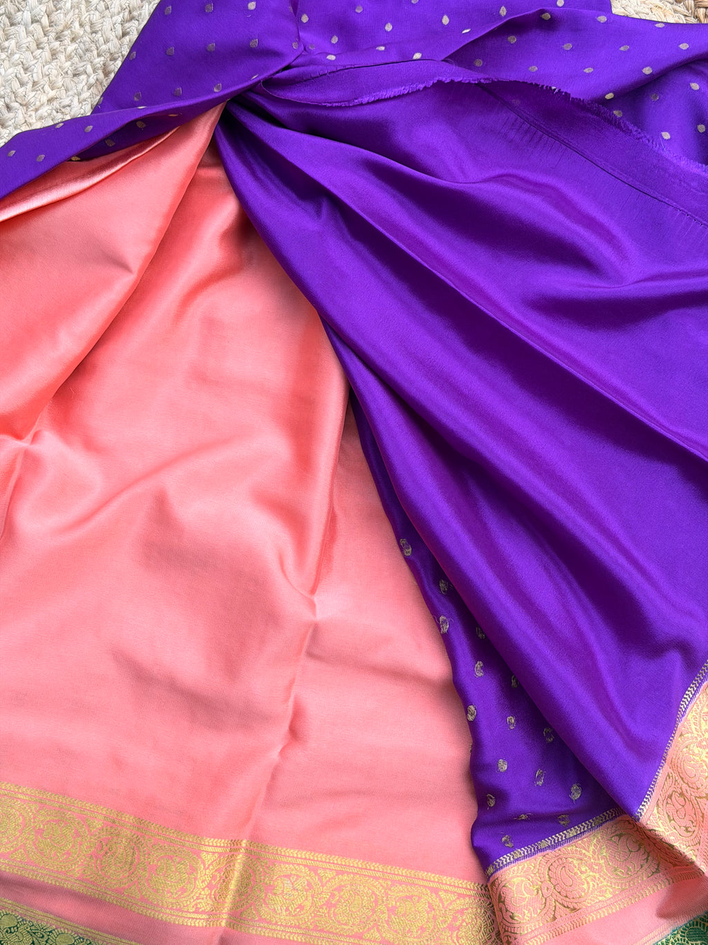 Purple and peach thousand butta pure crepe Banaras