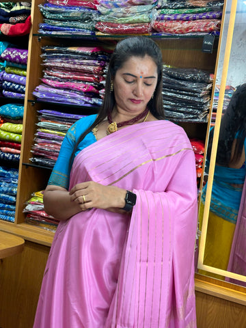 Baby pink pure crepe Mysore Silk sarees 110 gsm