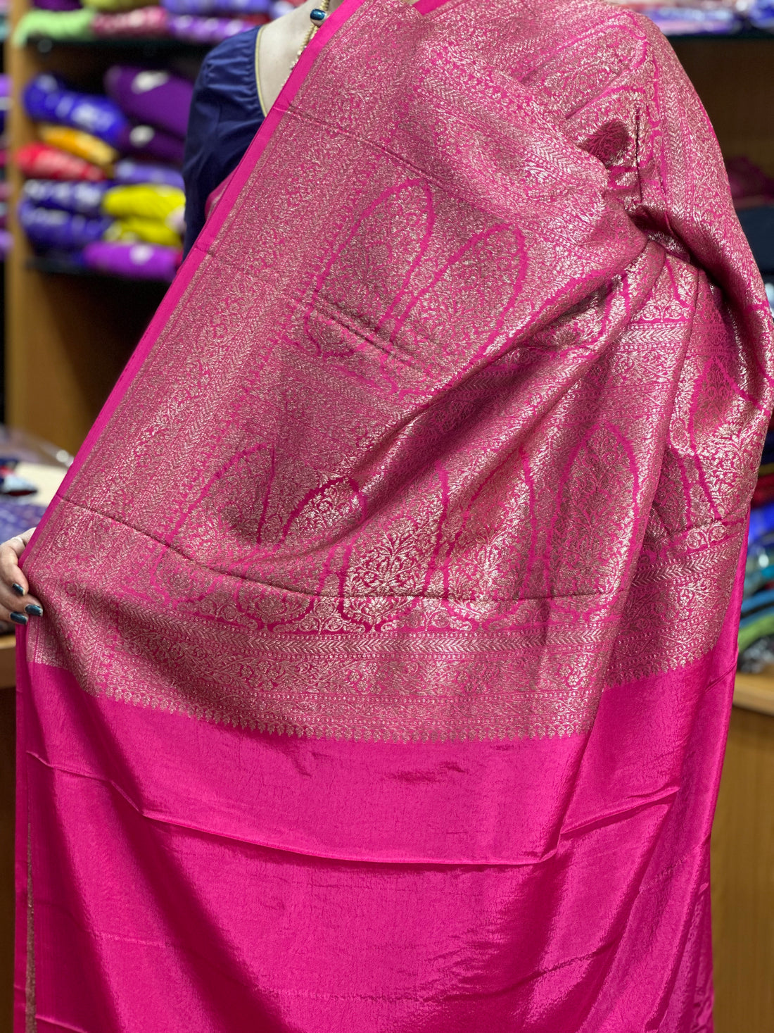 Pink brocade crepe chiffon sarees