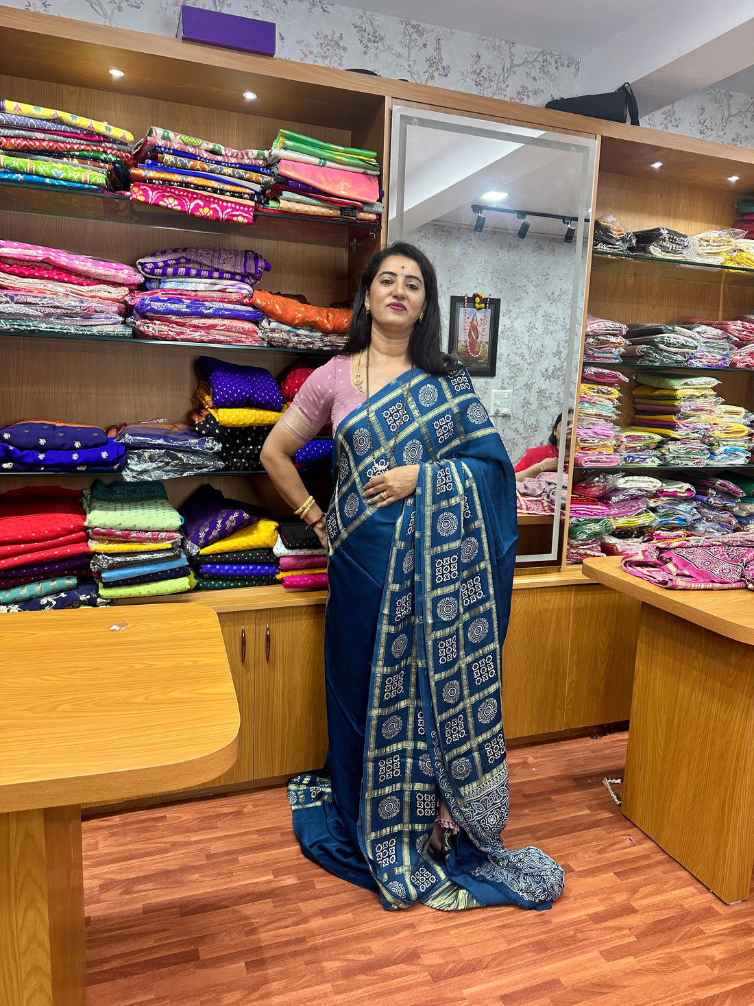 Peacock blue pure modal silk sarees